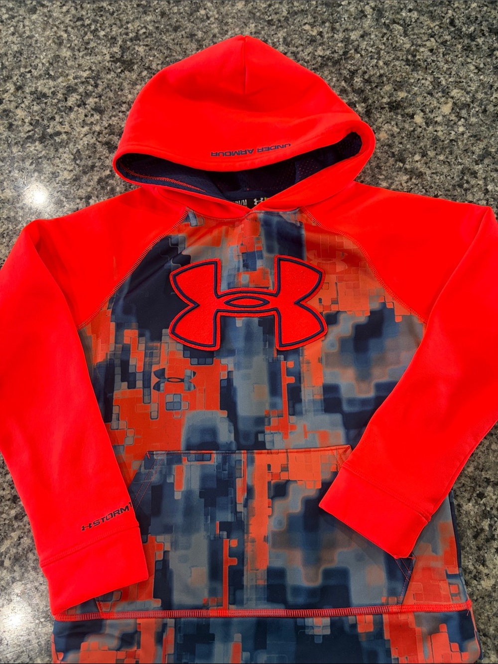 Kids Under Armour Orange & Navy Pixel Camo Hoodie